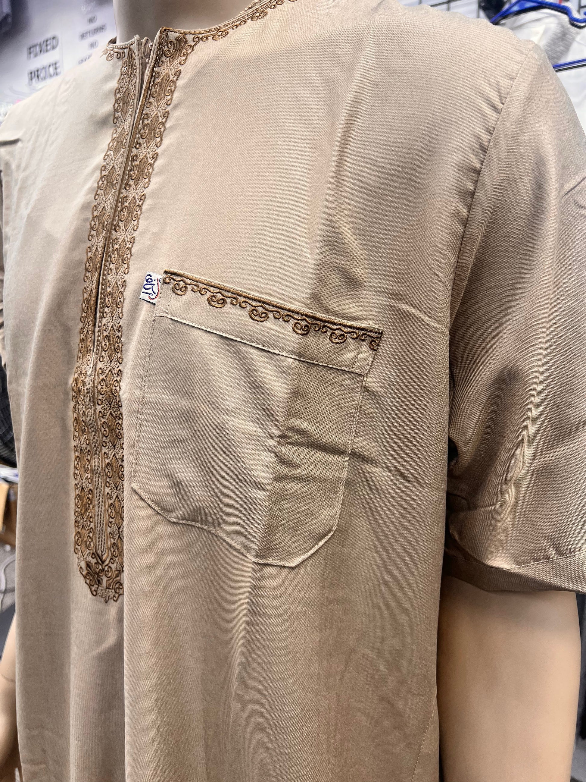 Ikaf Men's Short Sleeve Moroccan Thobe - Tan