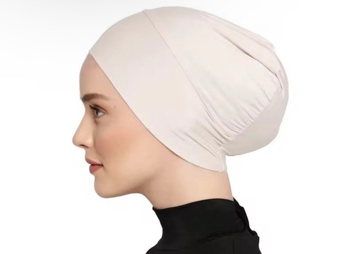 Pearl Beige Jersey Bonnet Hijab Undercap – Closed-Back Cooling Cap for Muslim Women | All-Day Hold