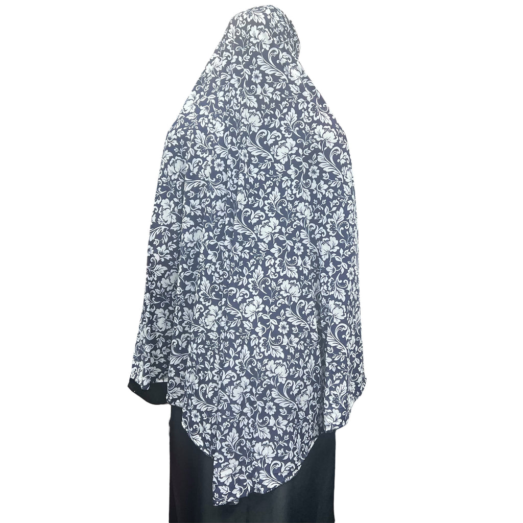 XL Women’s Printed Prayer Hijab - Navy Blue Floral