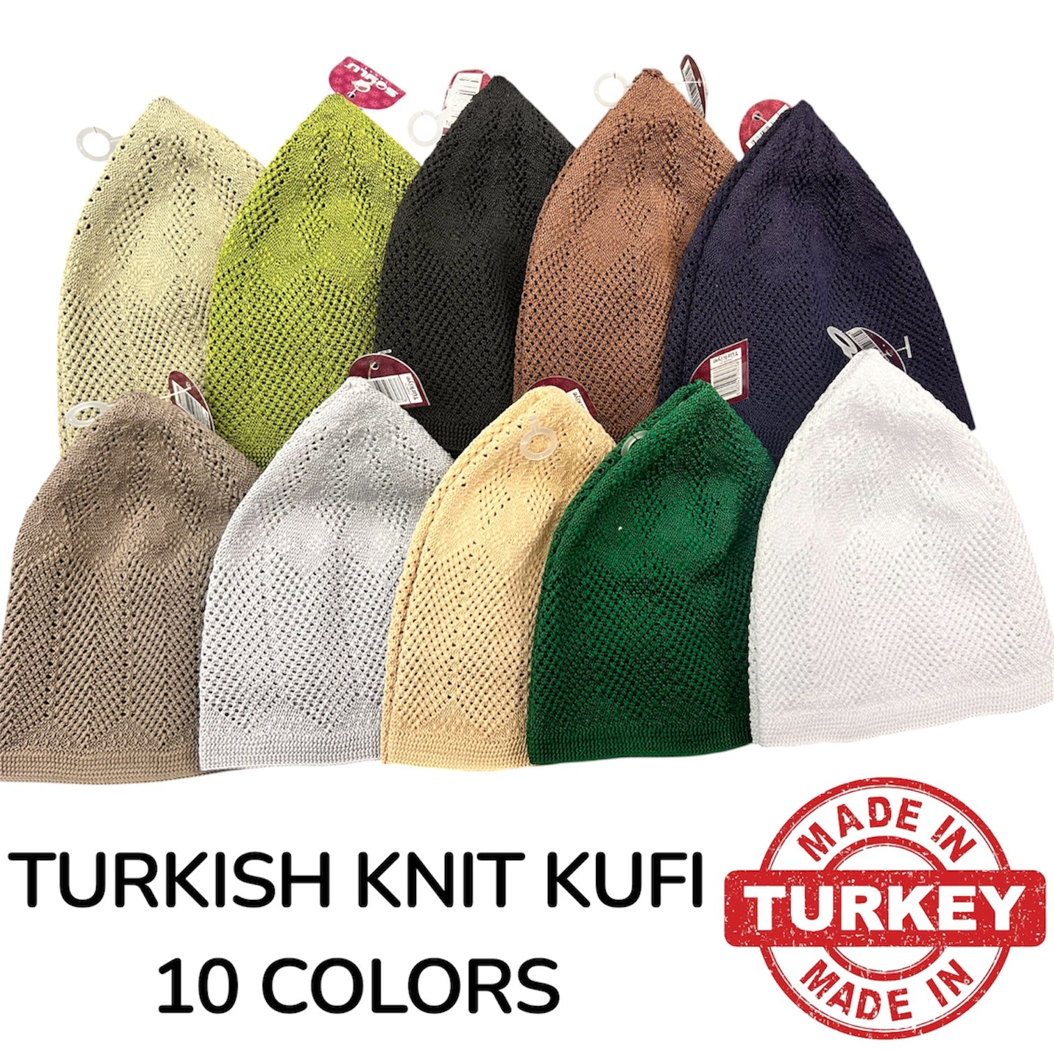 Standard One Size Turkish Knit Kufi - Tan/Cream 100% Polyester