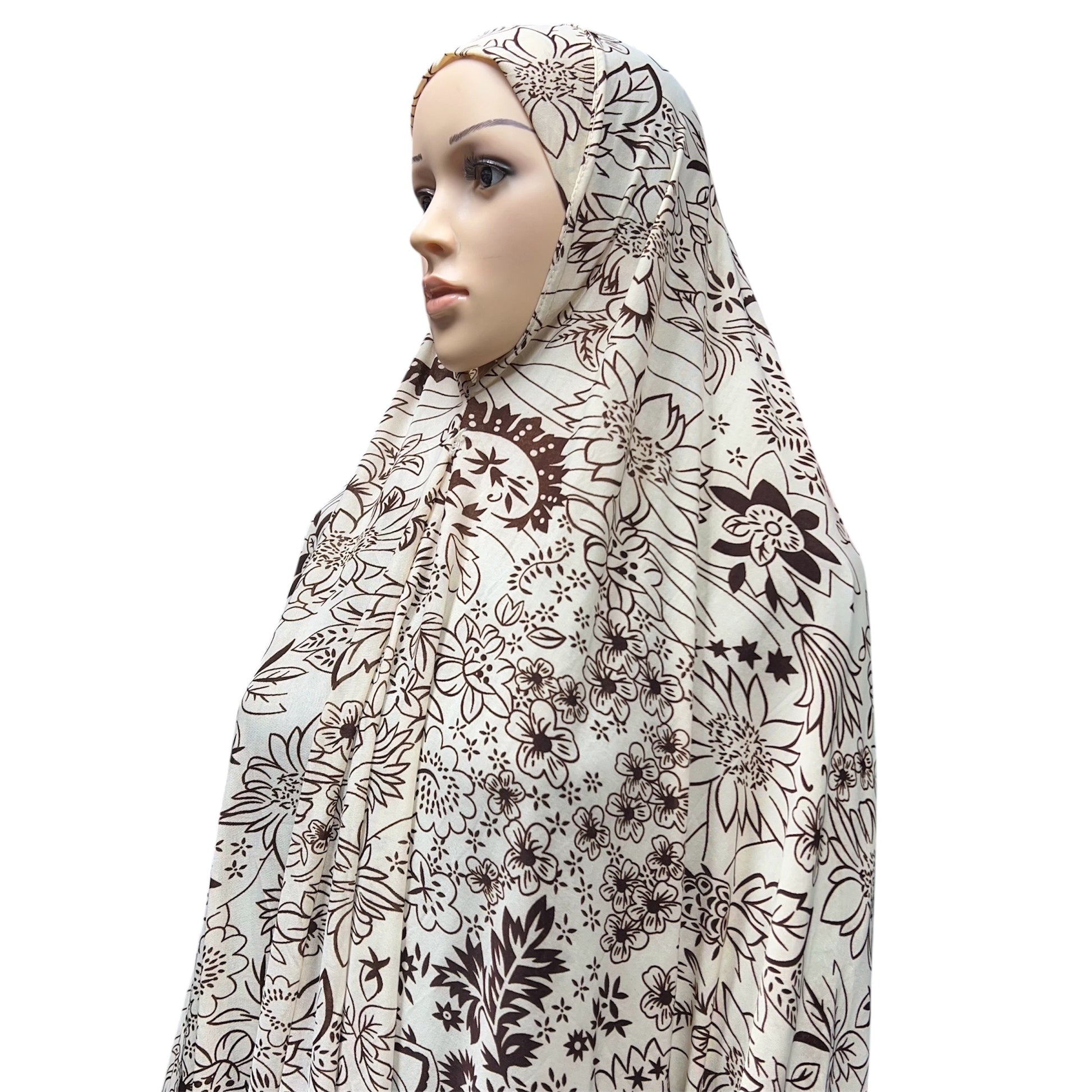XXXL Women’s Printed Prayer Hijab - Beige Floral