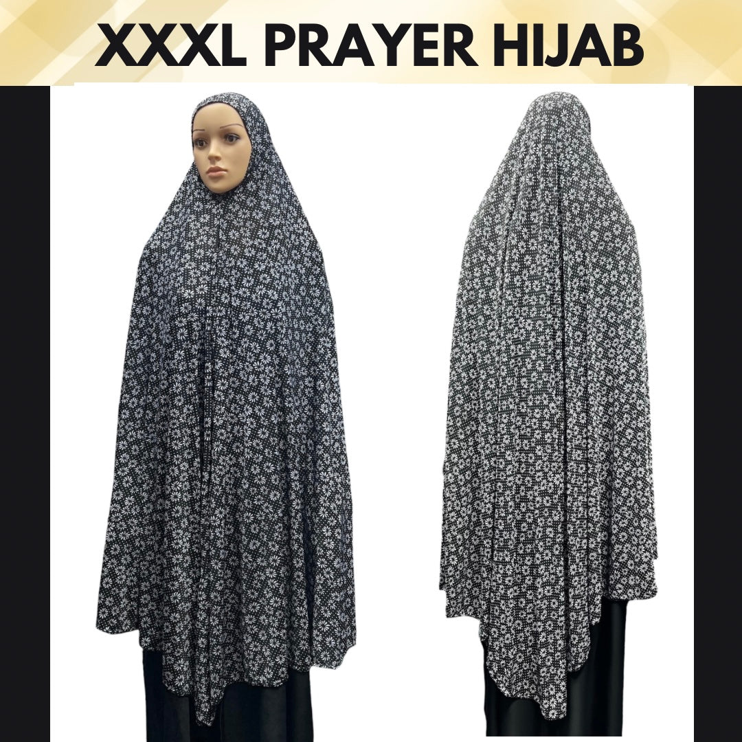 XXXL Women’s Printed Prayer Hijab - Black Sunflower