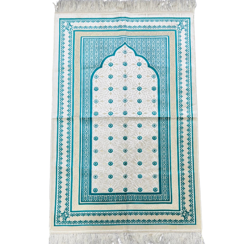 Luxury Teal Islamic Prayer Rug | Soft Velvet Janamaz