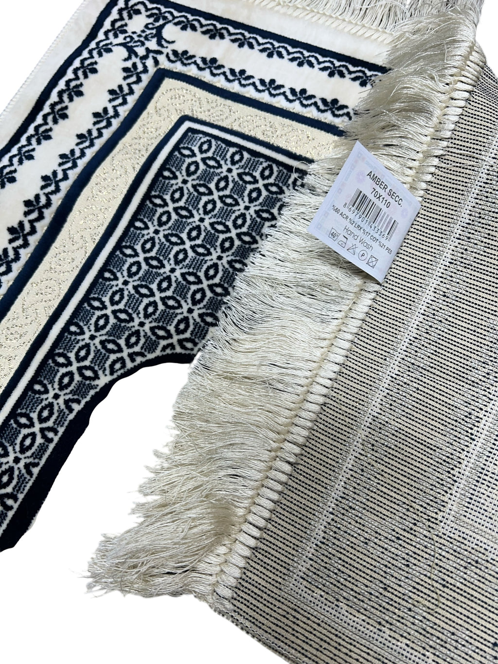 Luxury Navy Blue Islamic Prayer Rug | Soft Velvet Janamaz