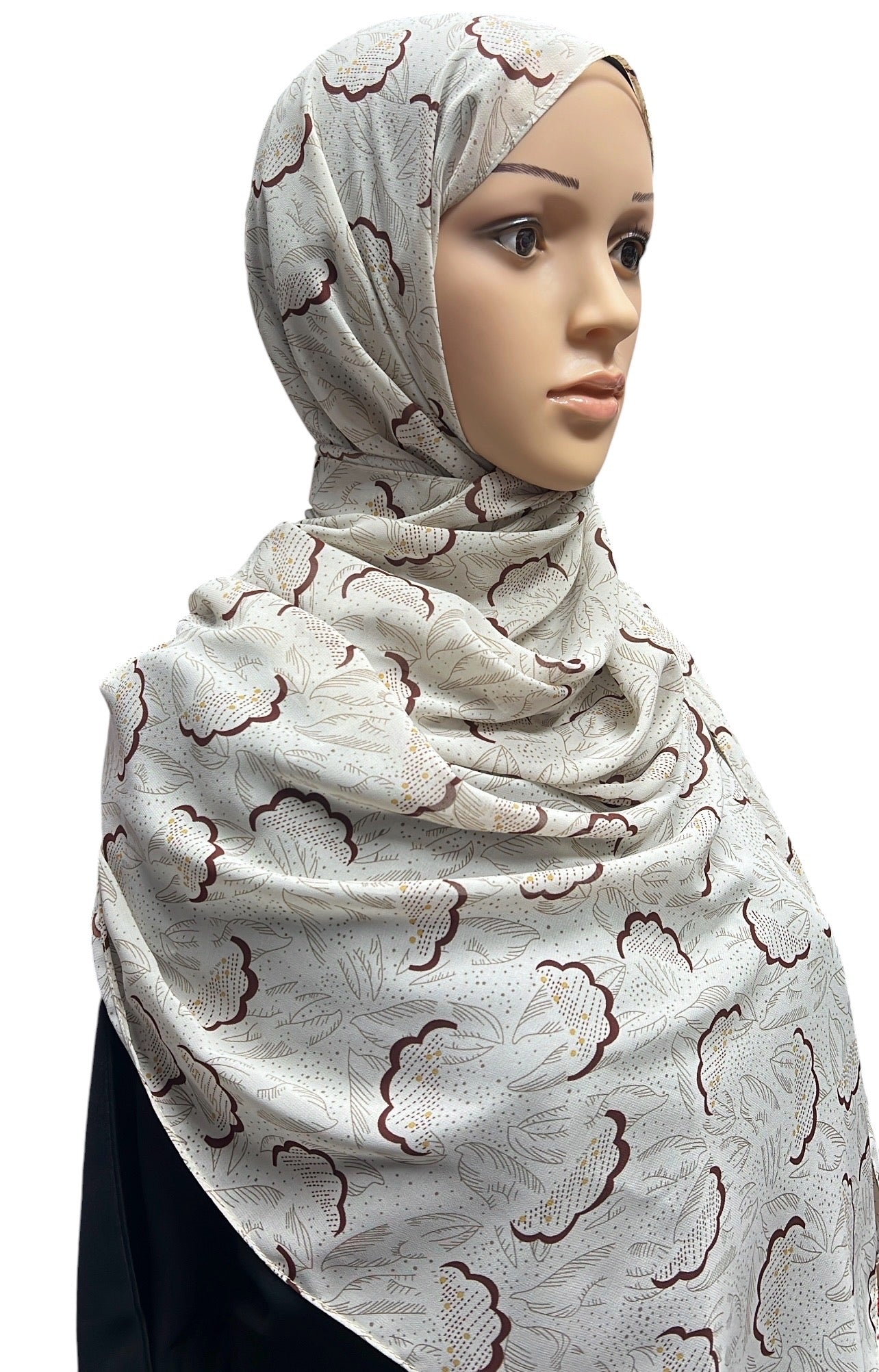 Printed Chiffon Hijab – Office Brown | Lightweight Modest Hijab