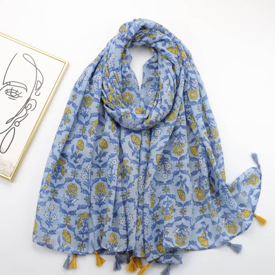Printed Viscose Hijab - Cornflower