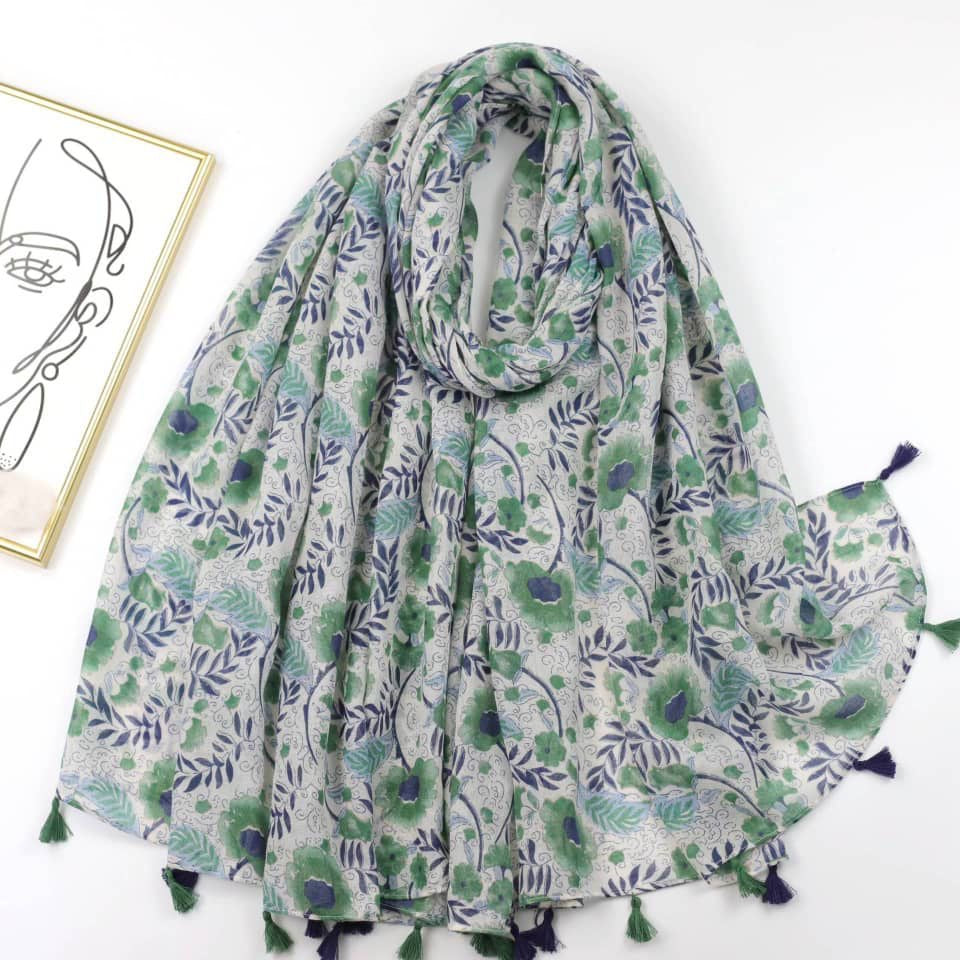 Printed Viscose Hijab - Peacock
