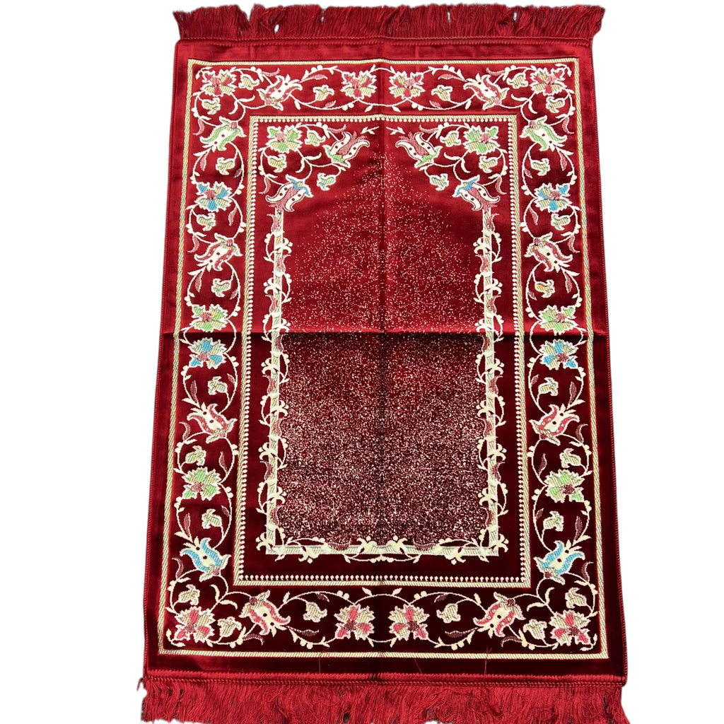 Luxury Maroon Floral Islamic Prayer Mat - Soft Janamaz