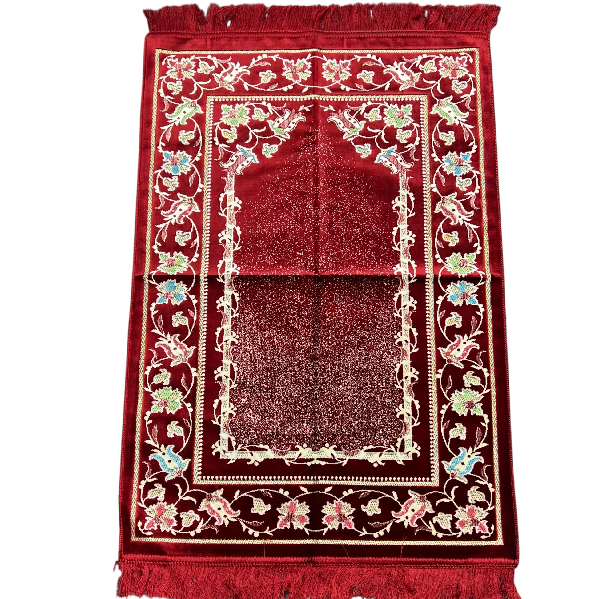 Luxury Maroon Floral Islamic Prayer Mat - Soft Janamaz