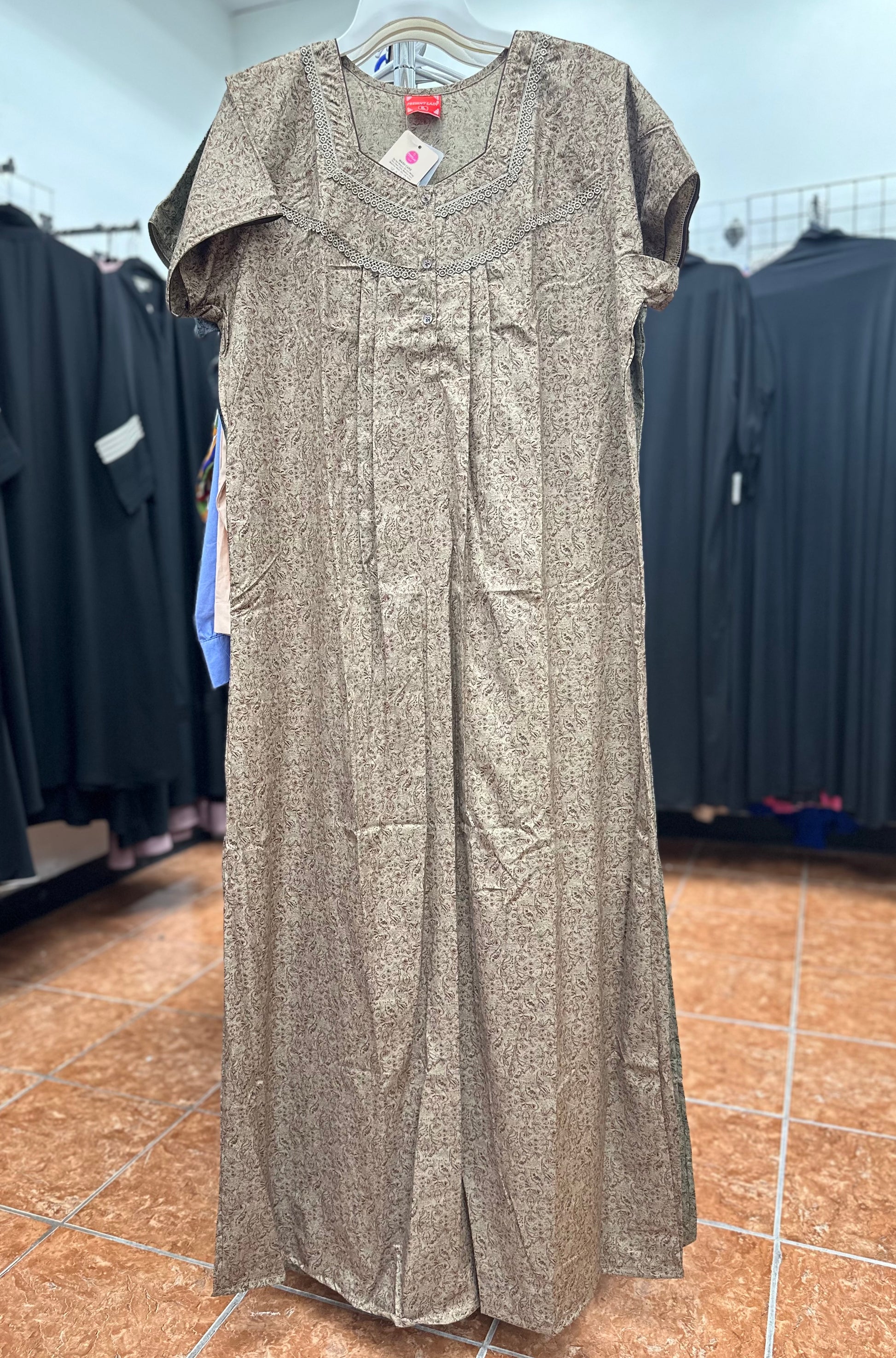 Cotton Blend Short Sleeve Maxi Nightgown