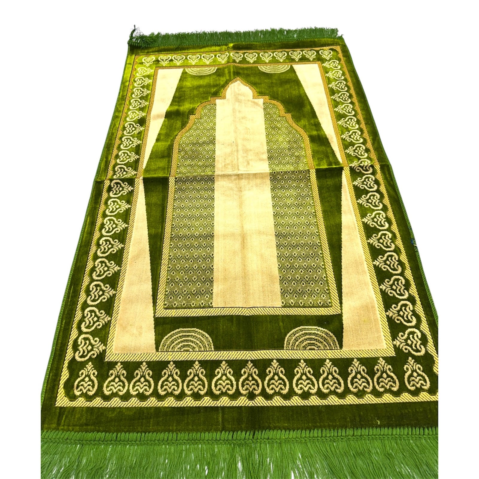 Classic Green Islamic Prayer Rug - Soft Janamaz for Everyday Prayer