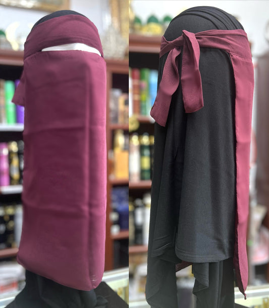 Single Layer FULL Tie Back Niqab - Maroon