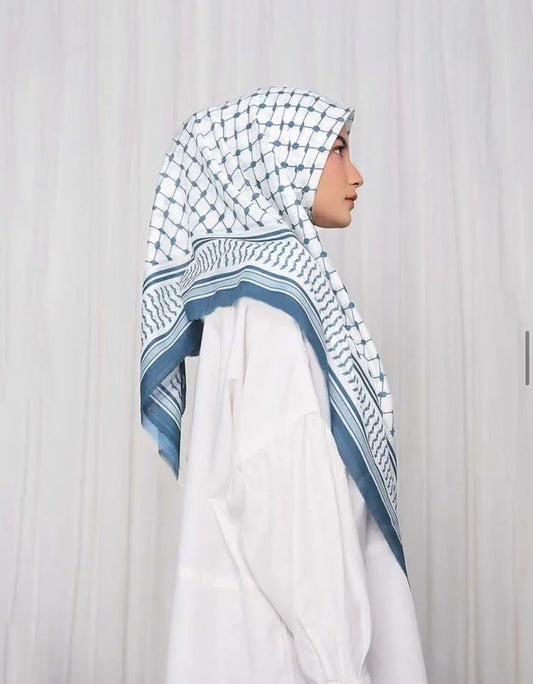 Square Chiffon Kuffiyeh Hijab - Blue