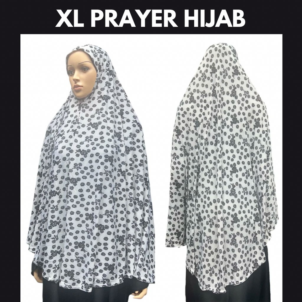 XL Women’s Printed Prayer Hijab - White Floral