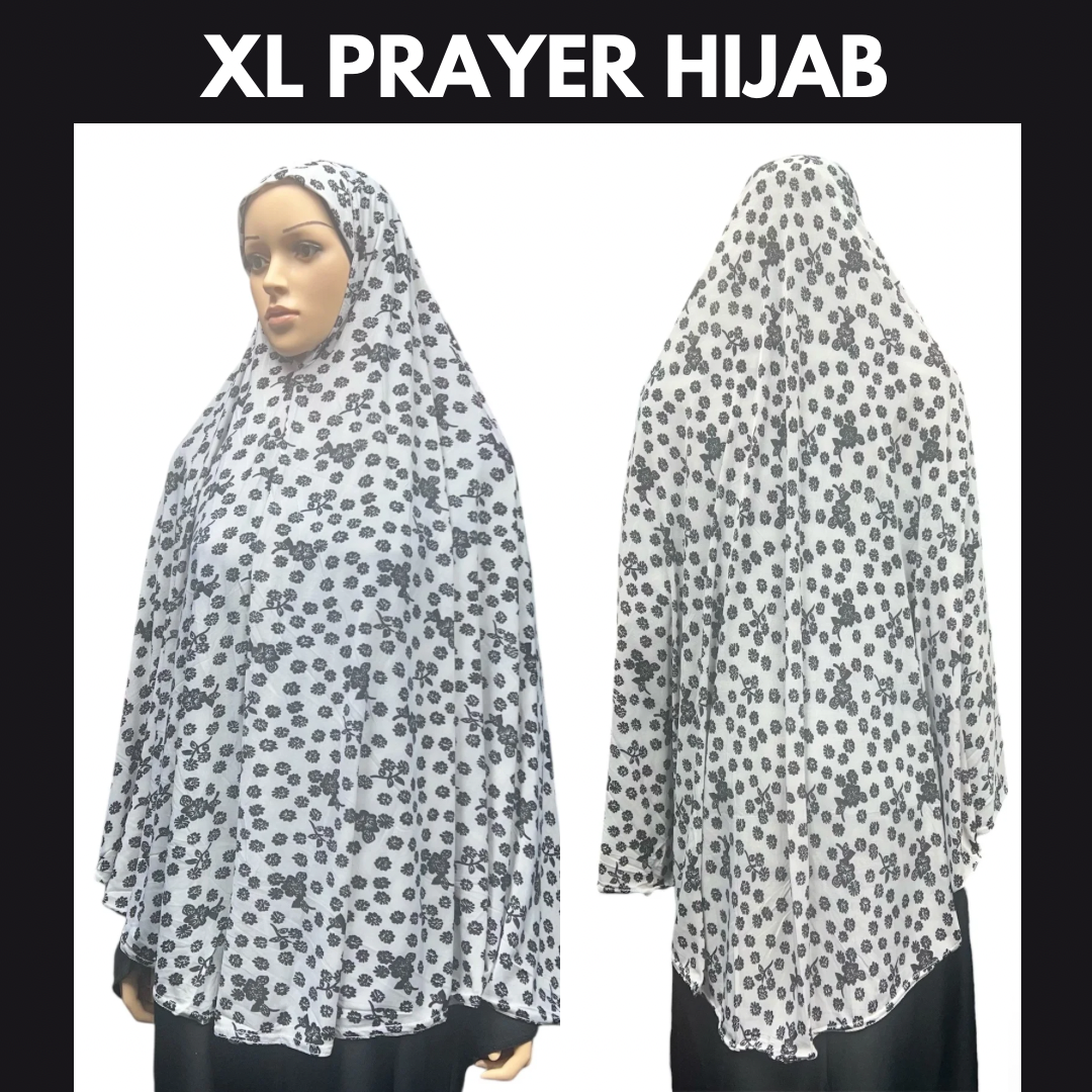 XL Women’s Printed Prayer Hijab - White Floral
