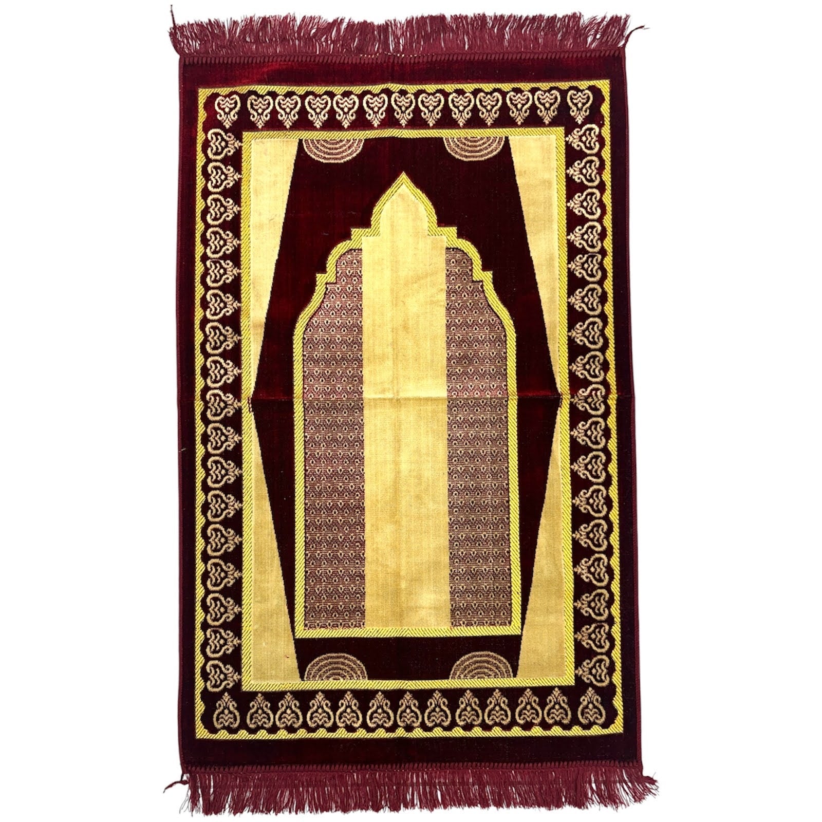 Classic Maroon Islamic Prayer Rug - Soft Janamaz for Everyday Prayer