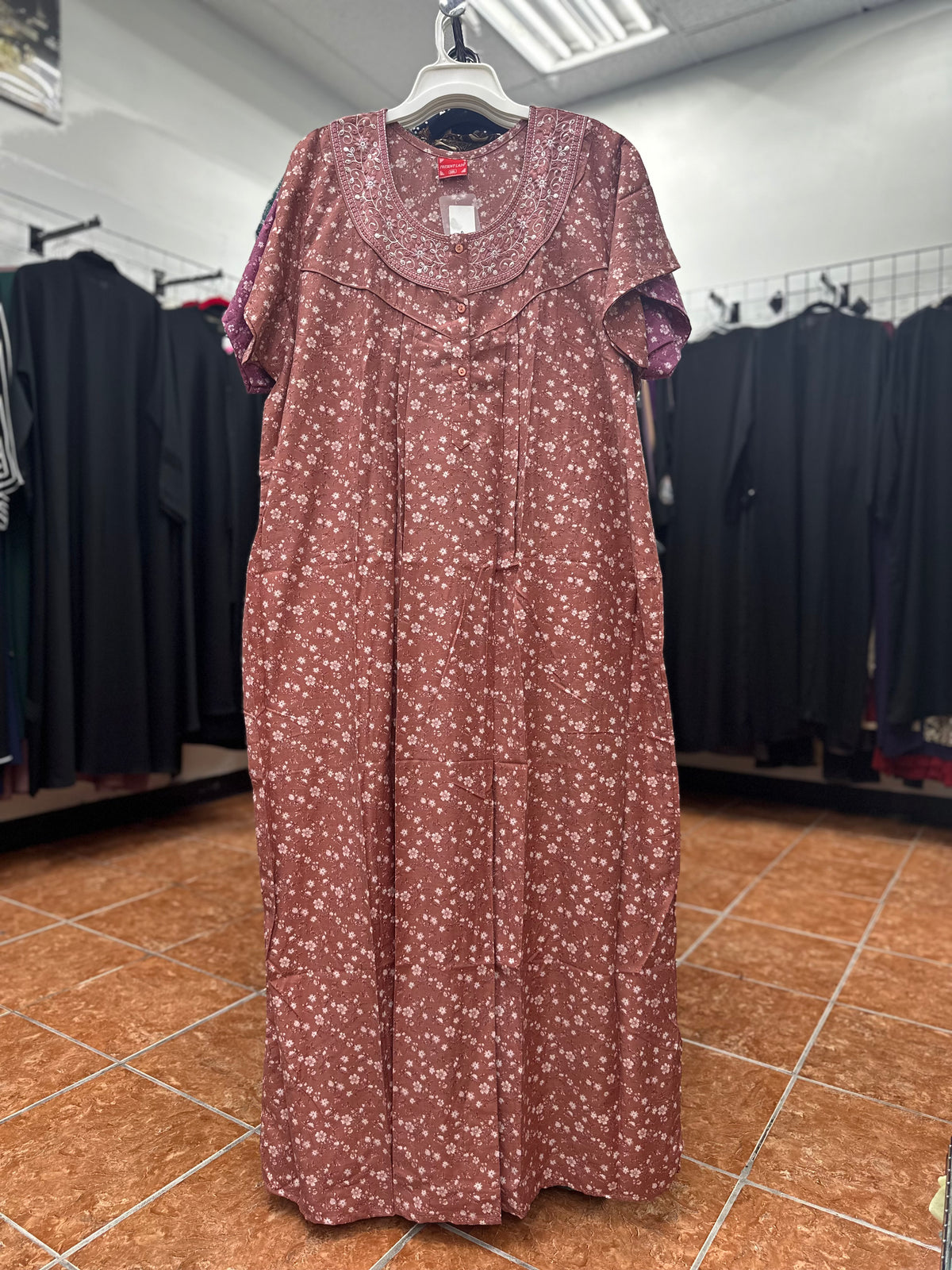 Cotton Blend Short Sleeve Maxi Nightgown