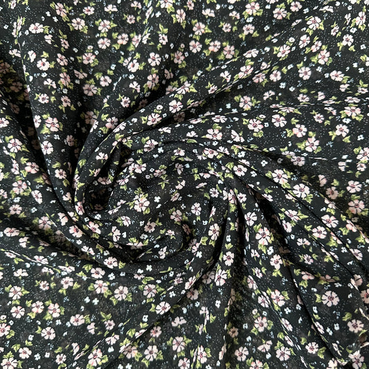 Square Print Chiffon - Black Daisy