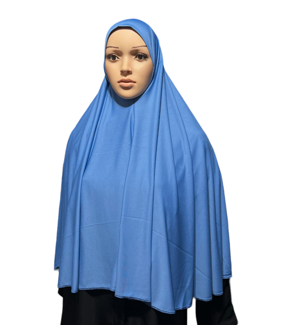 Periwinkle Blue XXL Amira Hijab – Lycra One Piece Slip-On Hijab | Full Coverage Prayer Hijab USA