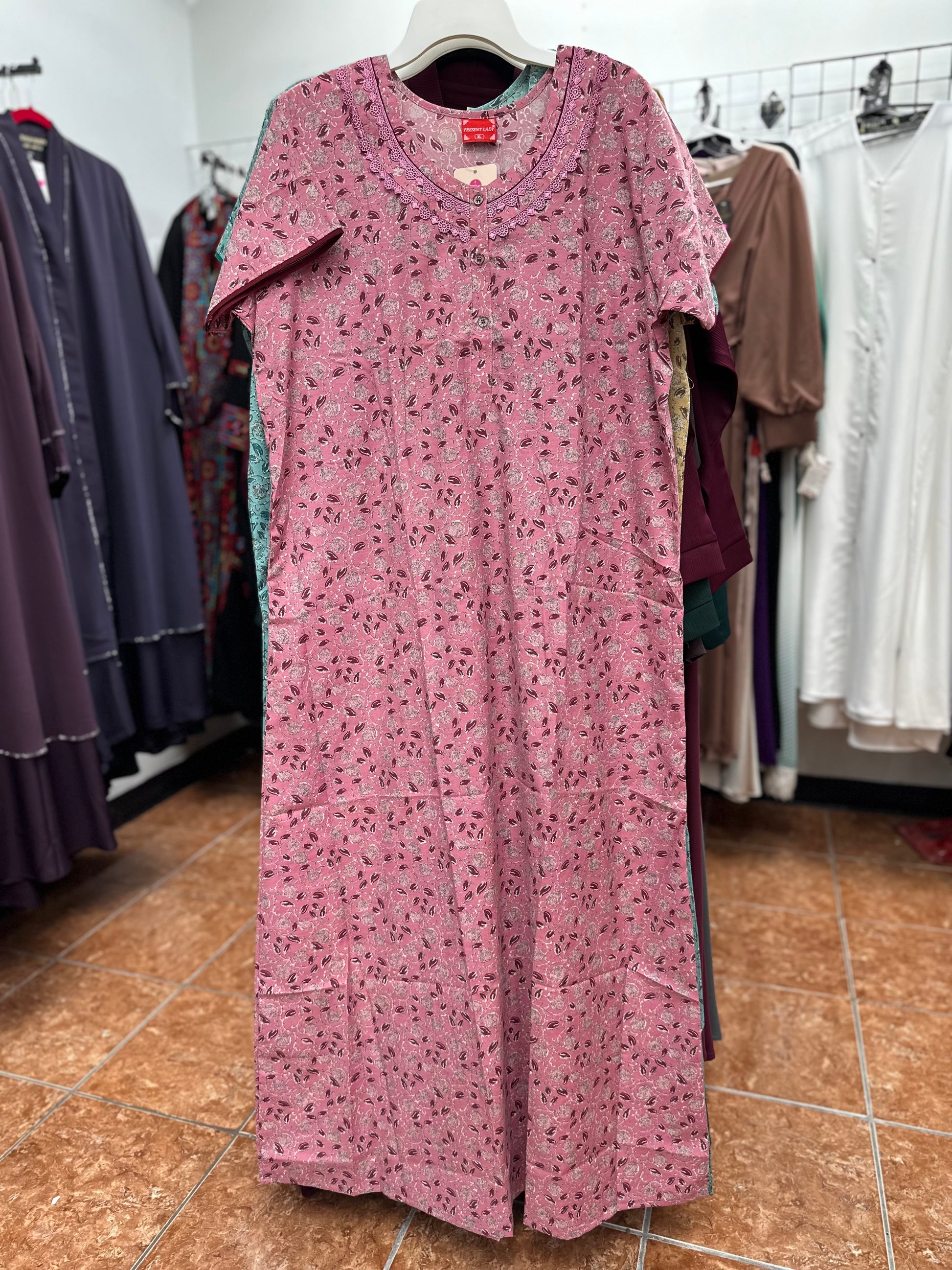 Cotton Blend Short Sleeve Maxi Nightgown Blue / XL Cotton Blend Short Sleeve Maxi Nightgown Blue / XL