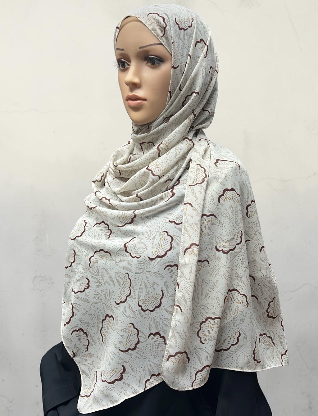 Printed Chiffon Hijab – Office Brown | Lightweight Modest Hijab
