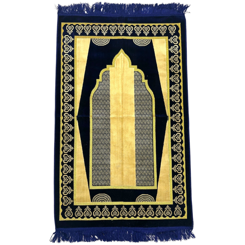 Classic Navy Blue Islamic Prayer Rug - Soft Janamaz for Everyday Prayer