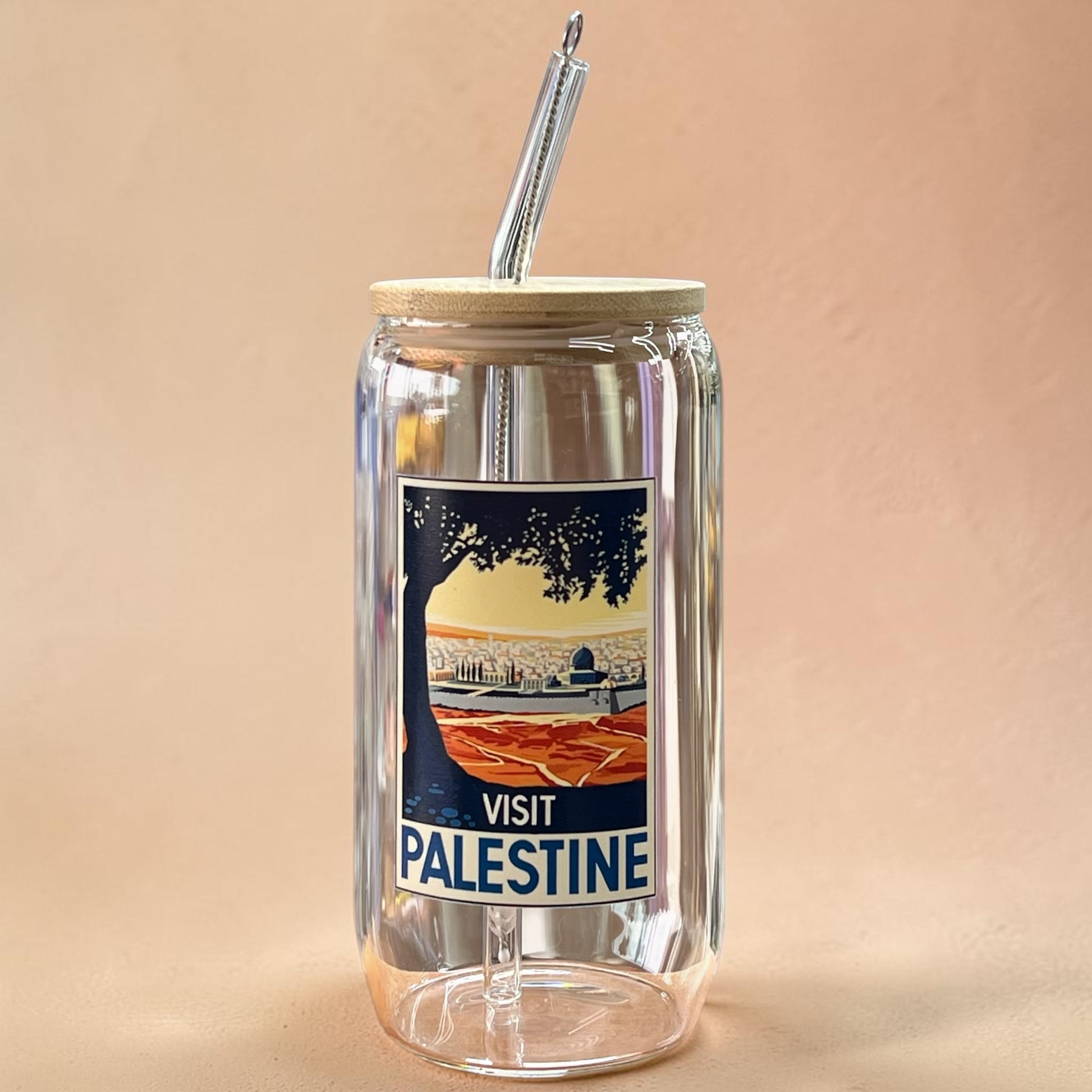 16oz Palestine Glass Tumbler Coffee Jar - “Visit Palestine”