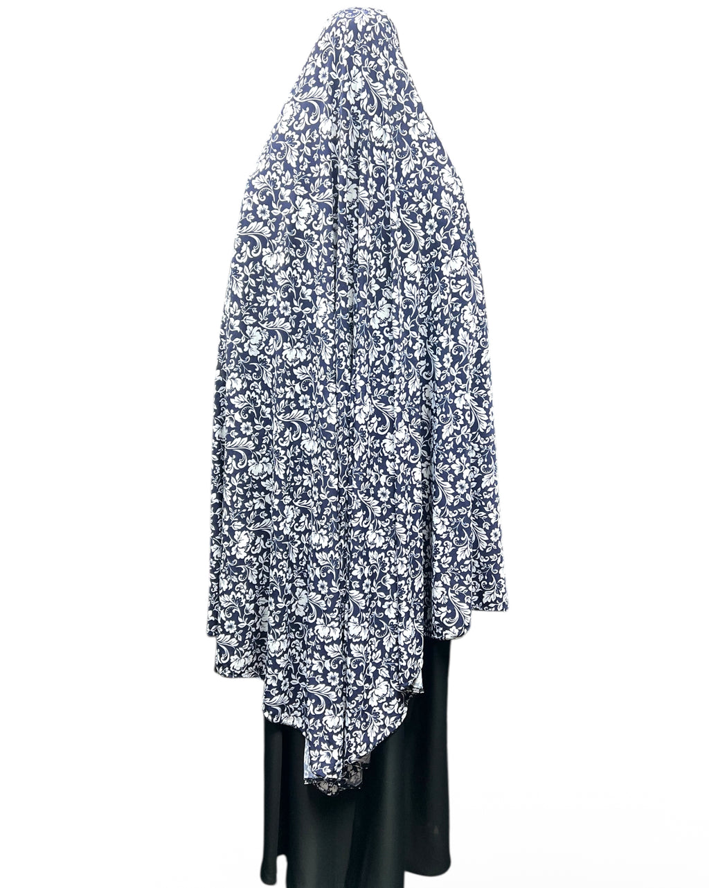 XXXL Women’s Printed Prayer Hijab - Navy Blue Floral