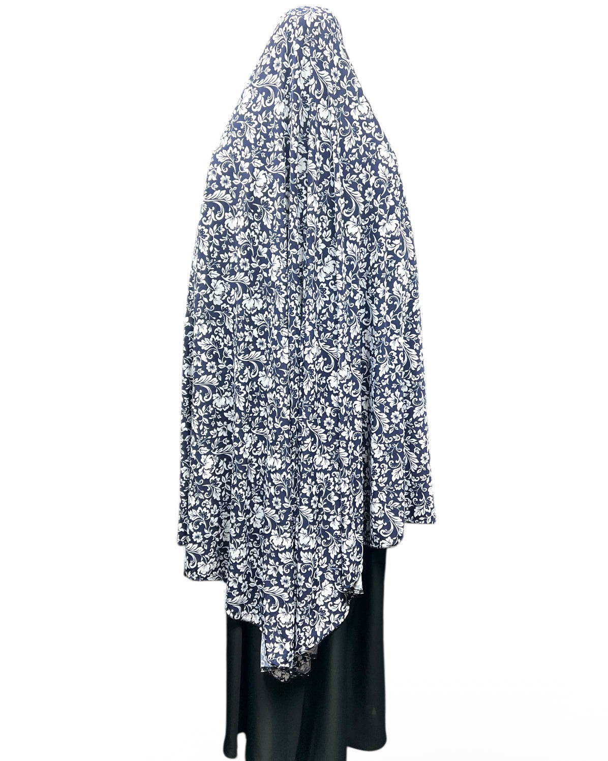 XXXL Women’s Printed Prayer Hijab - Navy Blue Floral