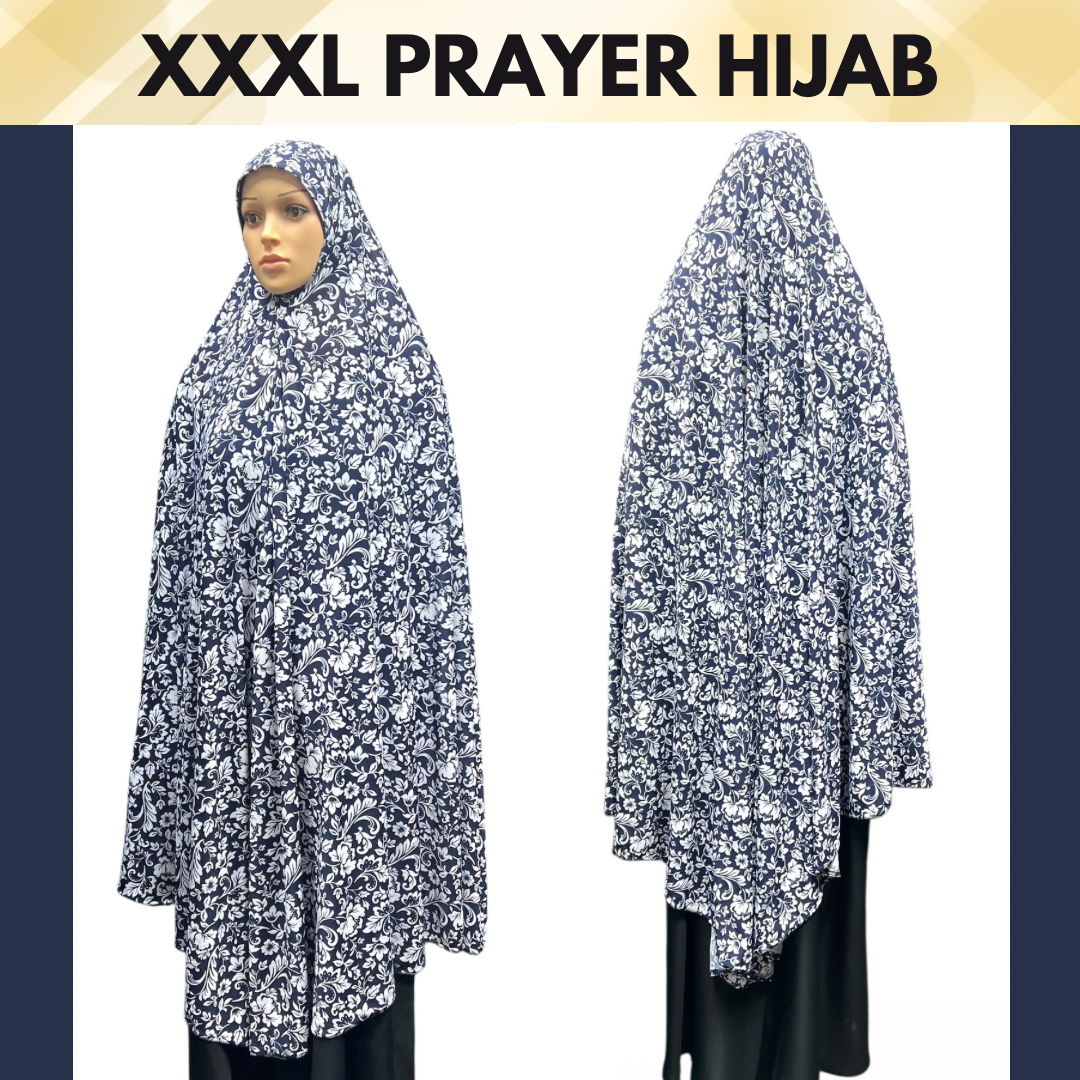 XXXL Women’s Printed Prayer Hijab - Navy Blue Floral