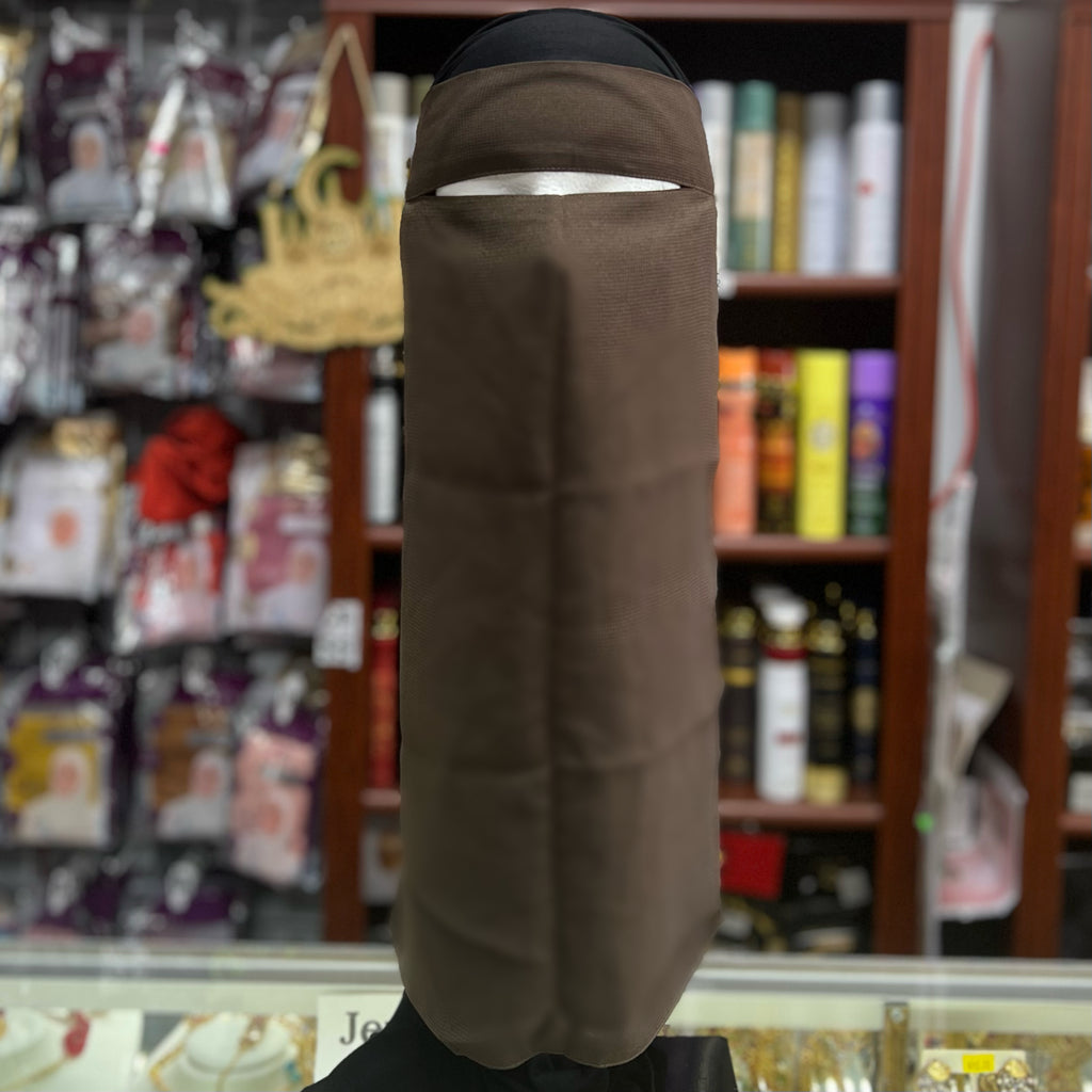 Single Layer FULL Tie Back Niqab - Brown