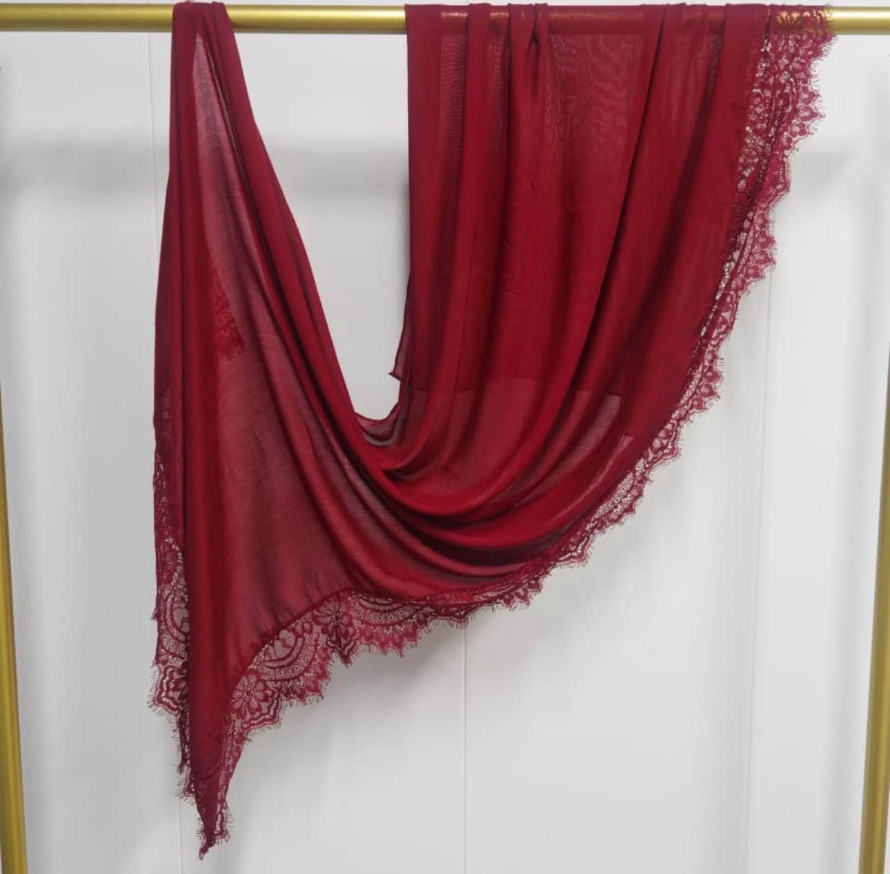Lace Modal Hijab - Maroon