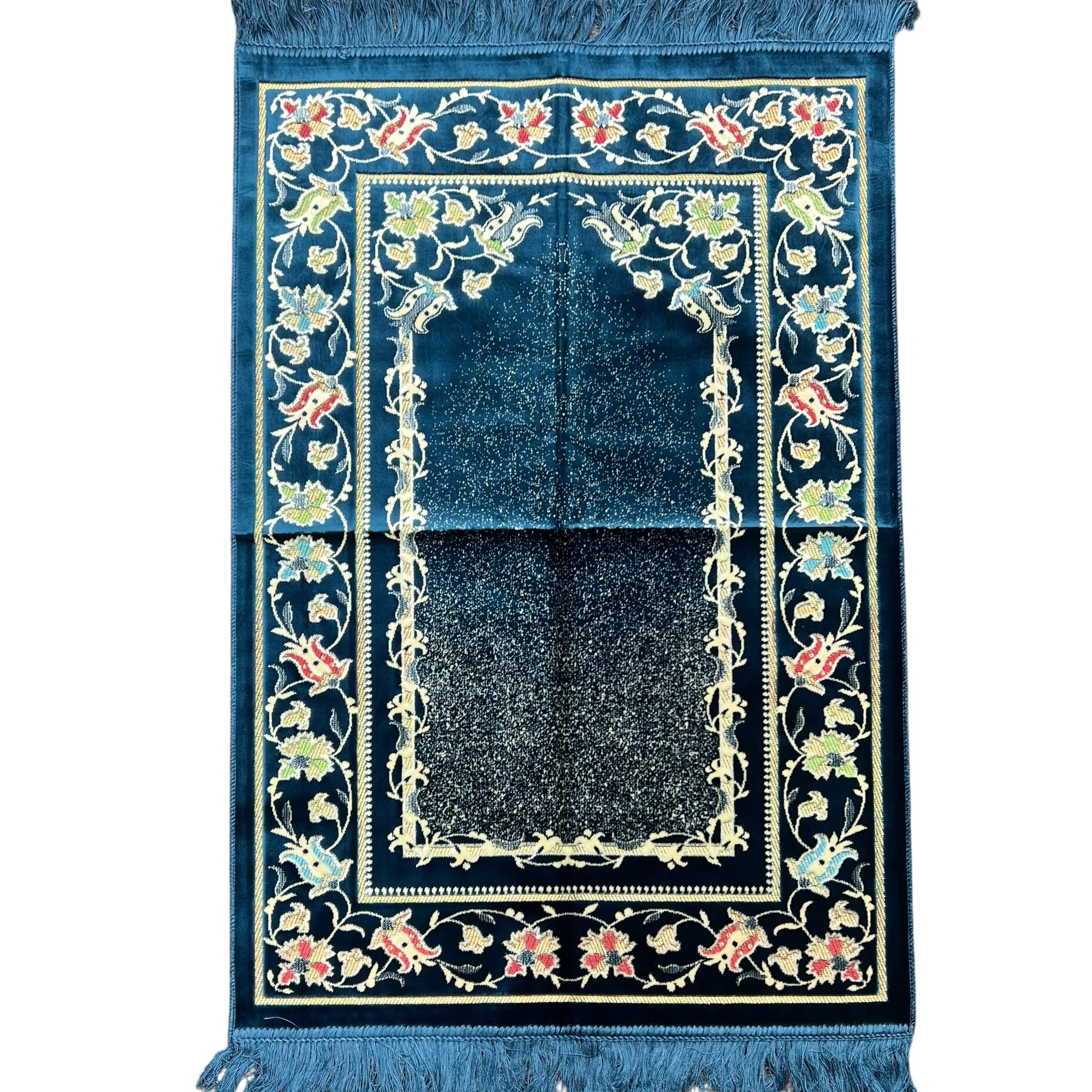 Luxury Blue Floral Islamic Prayer Mat - Soft Janamaz