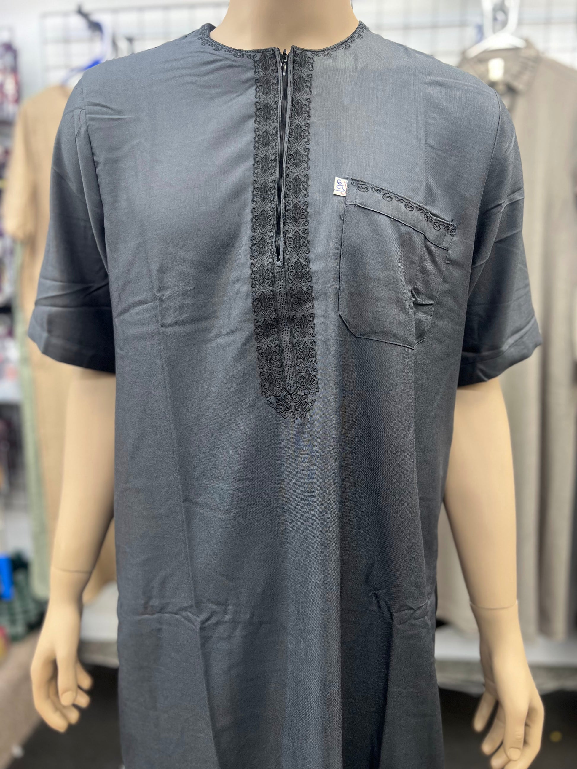 Ikaf Men's Short Sleeve Moroccan Thobe - Charcoal Gray
