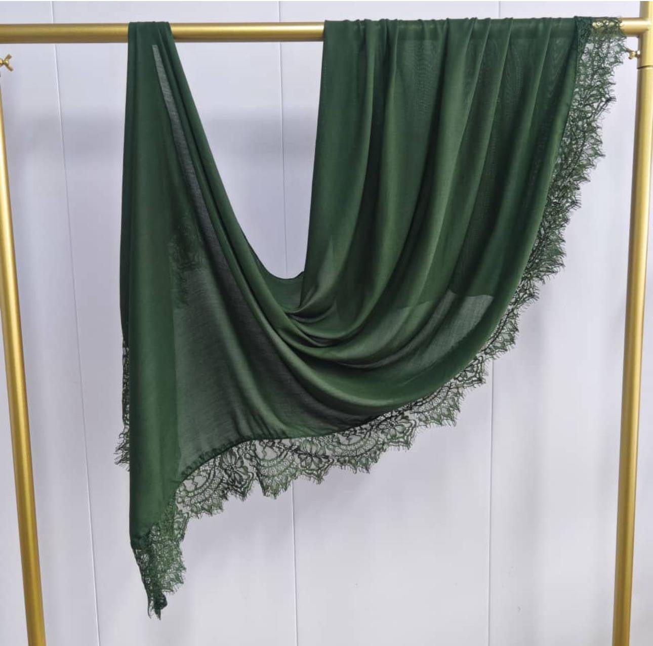 Lace Modal Hijab - Emerald Green