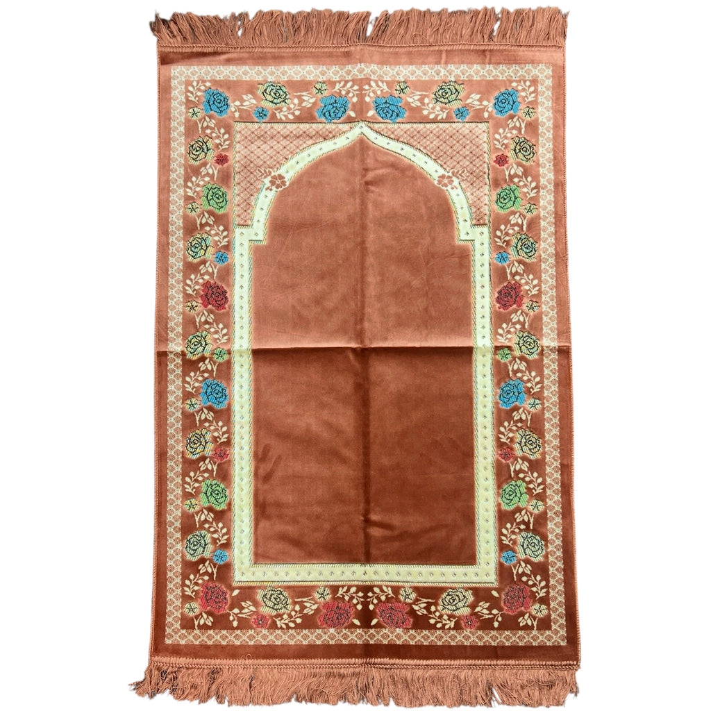 Luxury Pink Floral Islamic Prayer Mat - Soft Janamaz with Cream Border