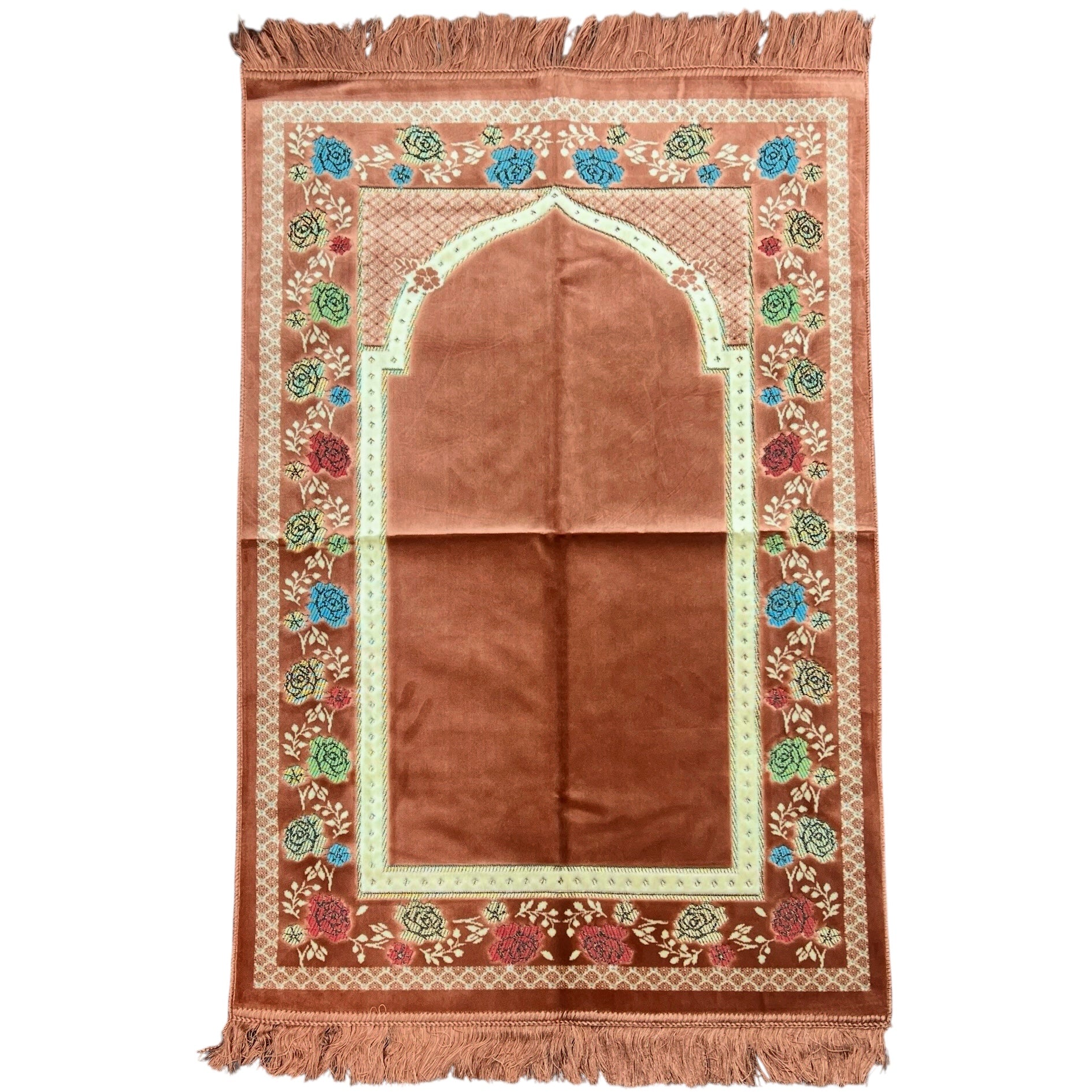 Luxury Pink Floral Islamic Prayer Mat - Soft Janamaz with Cream Border