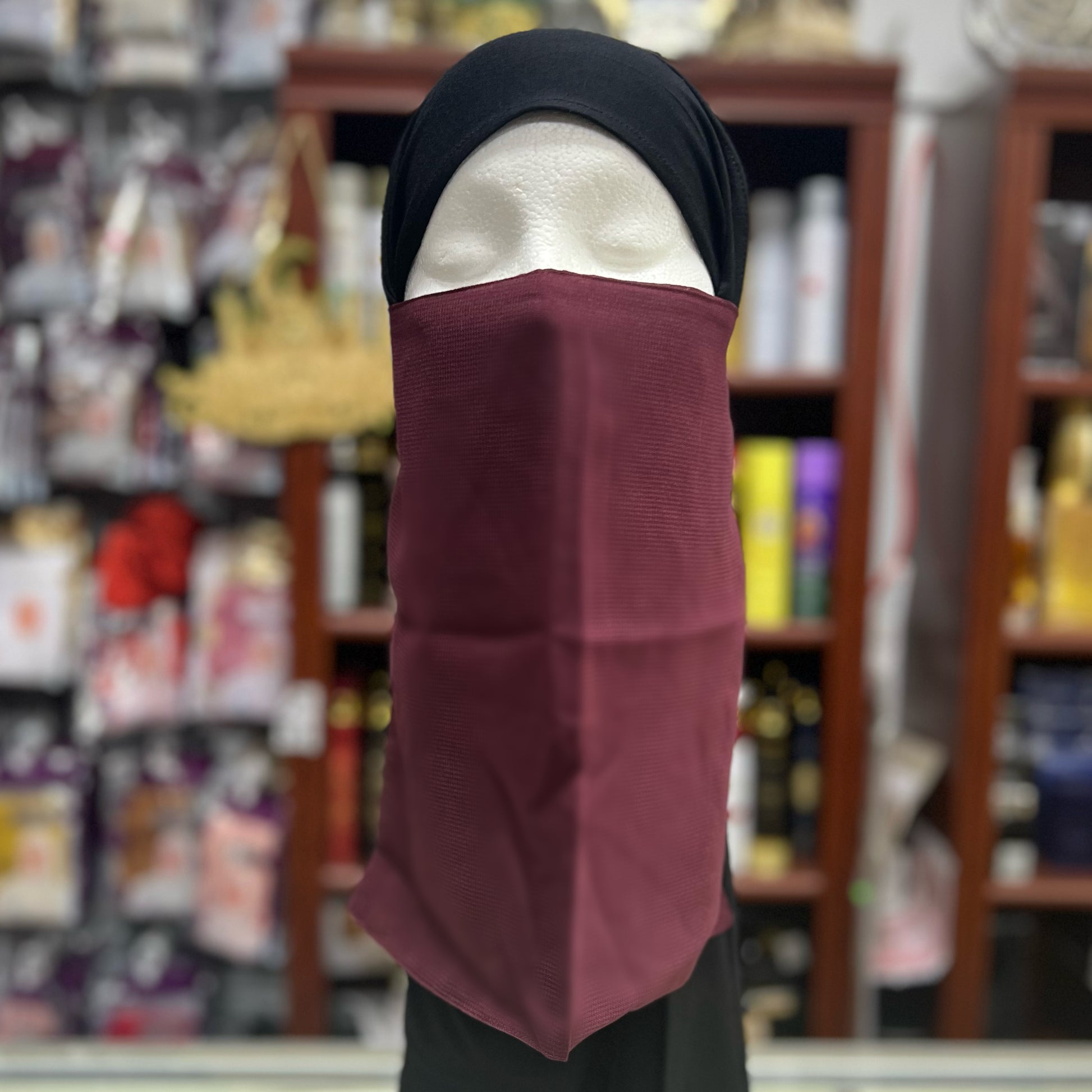 Single Layer HALF Elastic Niqab - Maroon