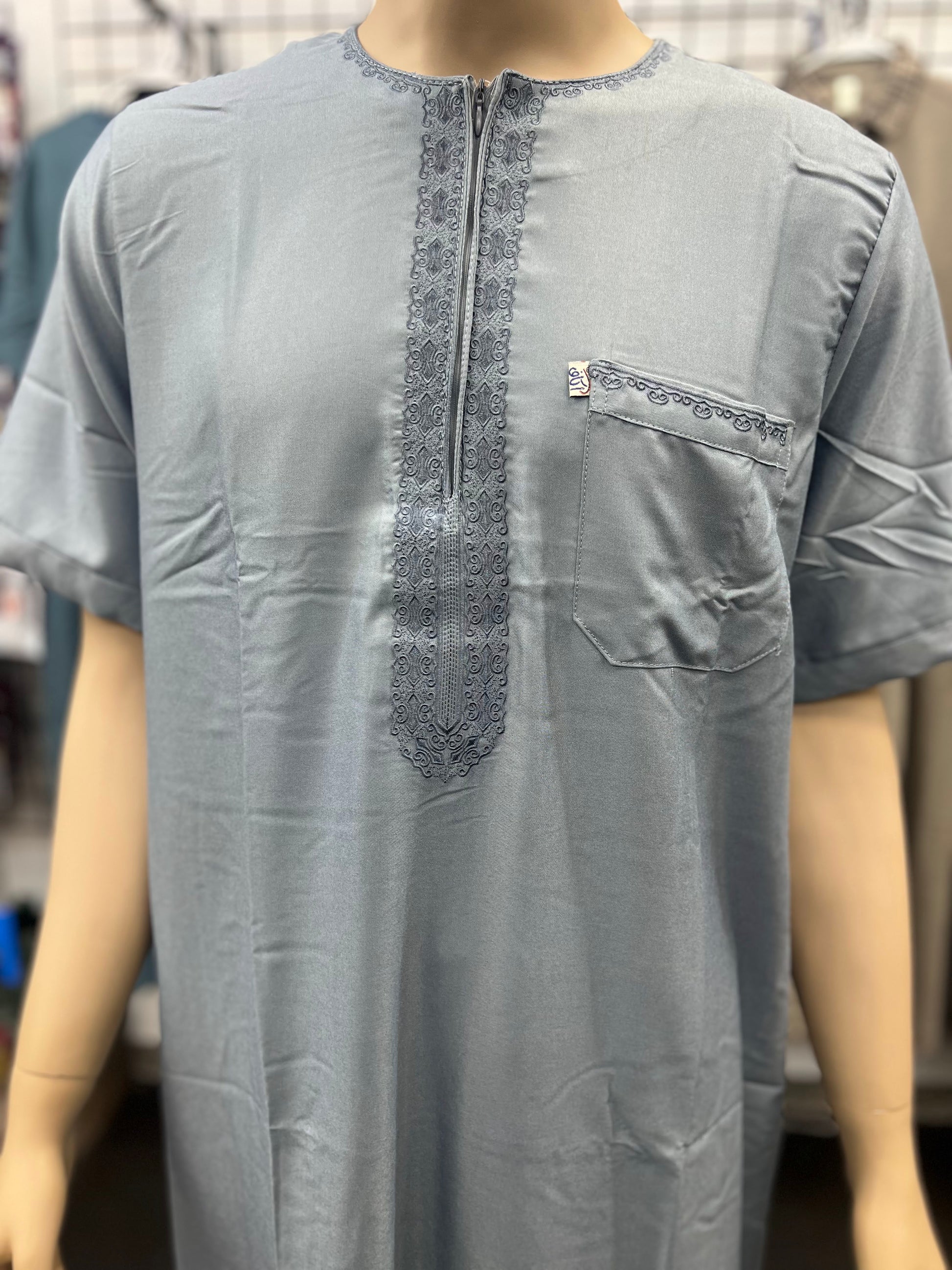Ikaf Men's Short Sleeve Moroccan Thobe - Light Blue