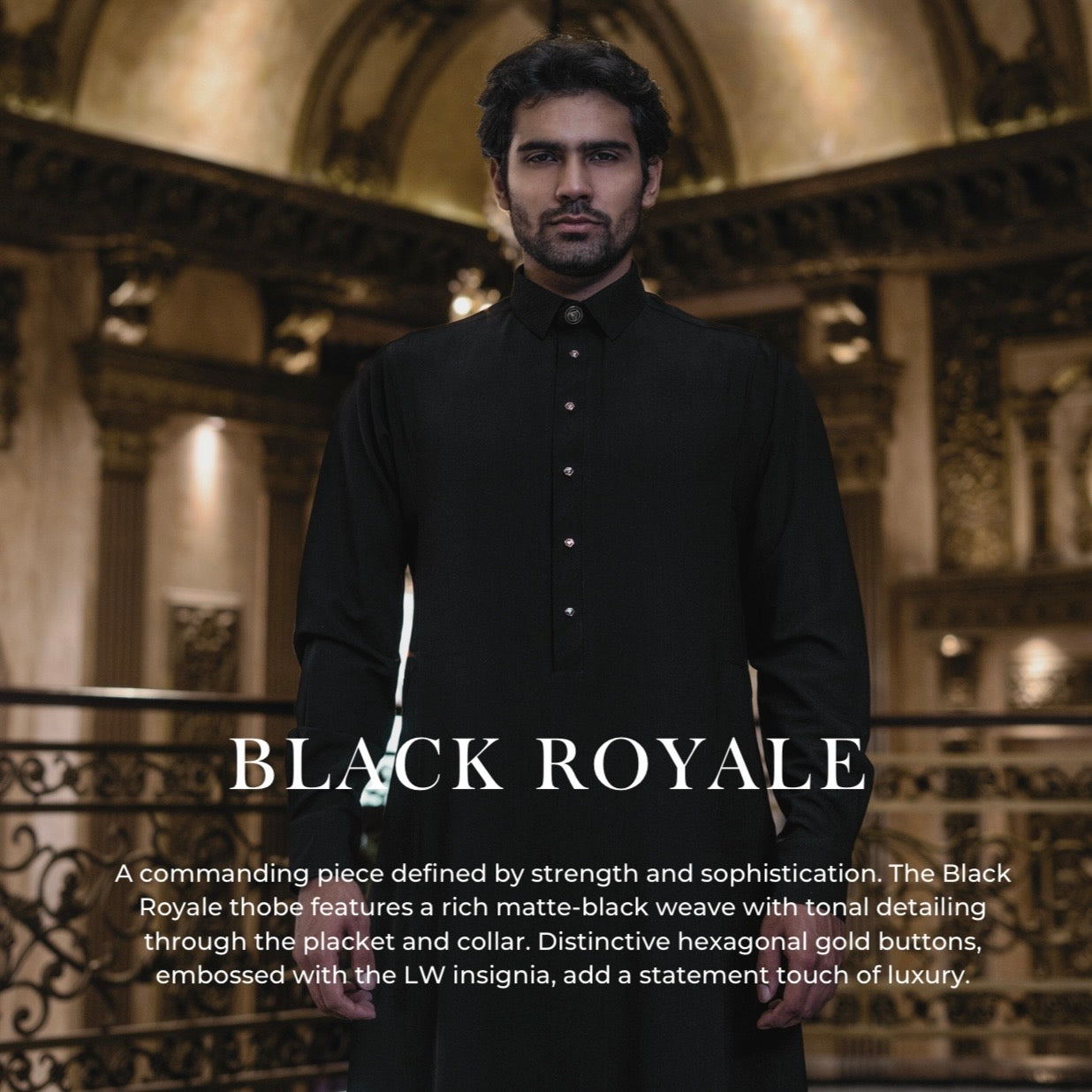 Mens Luxury Thobe AL AMEER - Black Royale