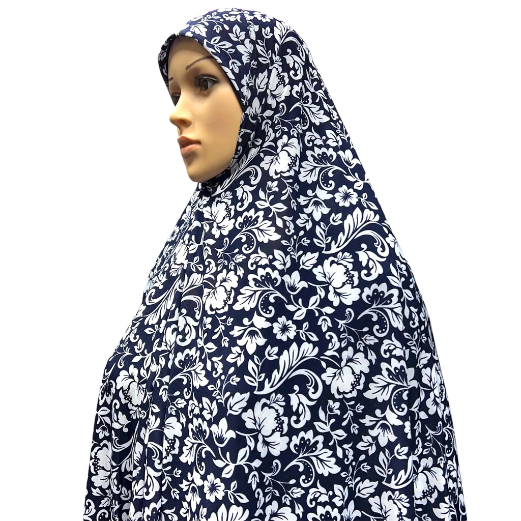 XXXL Women’s Printed Prayer Hijab - Navy Blue Floral