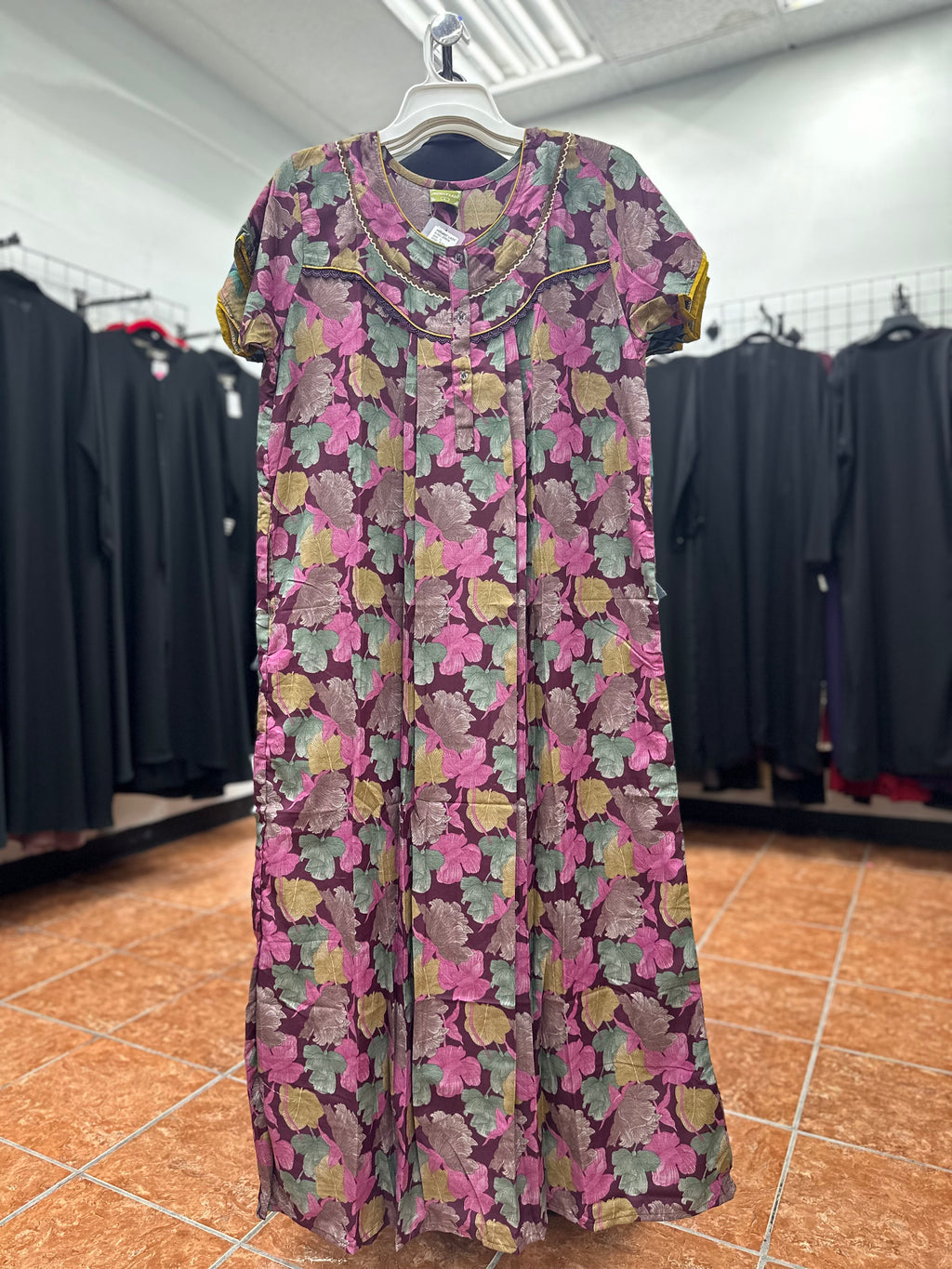 Cotton Blend Short Sleeve Maxi Nightgown