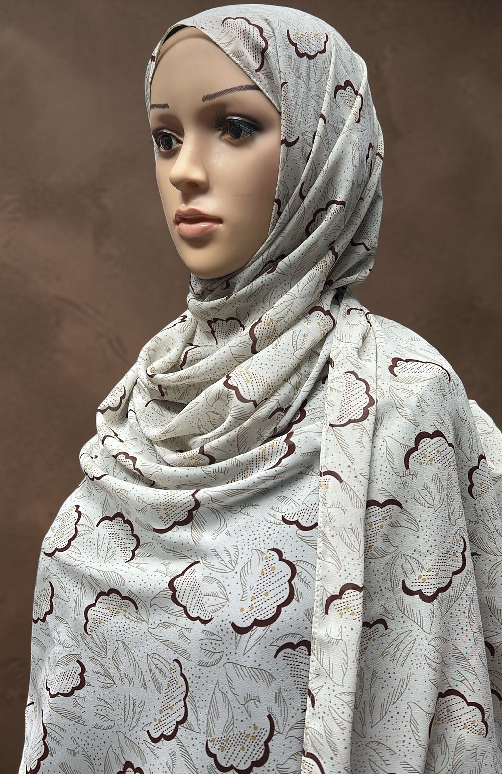 Printed Chiffon Hijab – Office Brown | Lightweight Modest Hijab