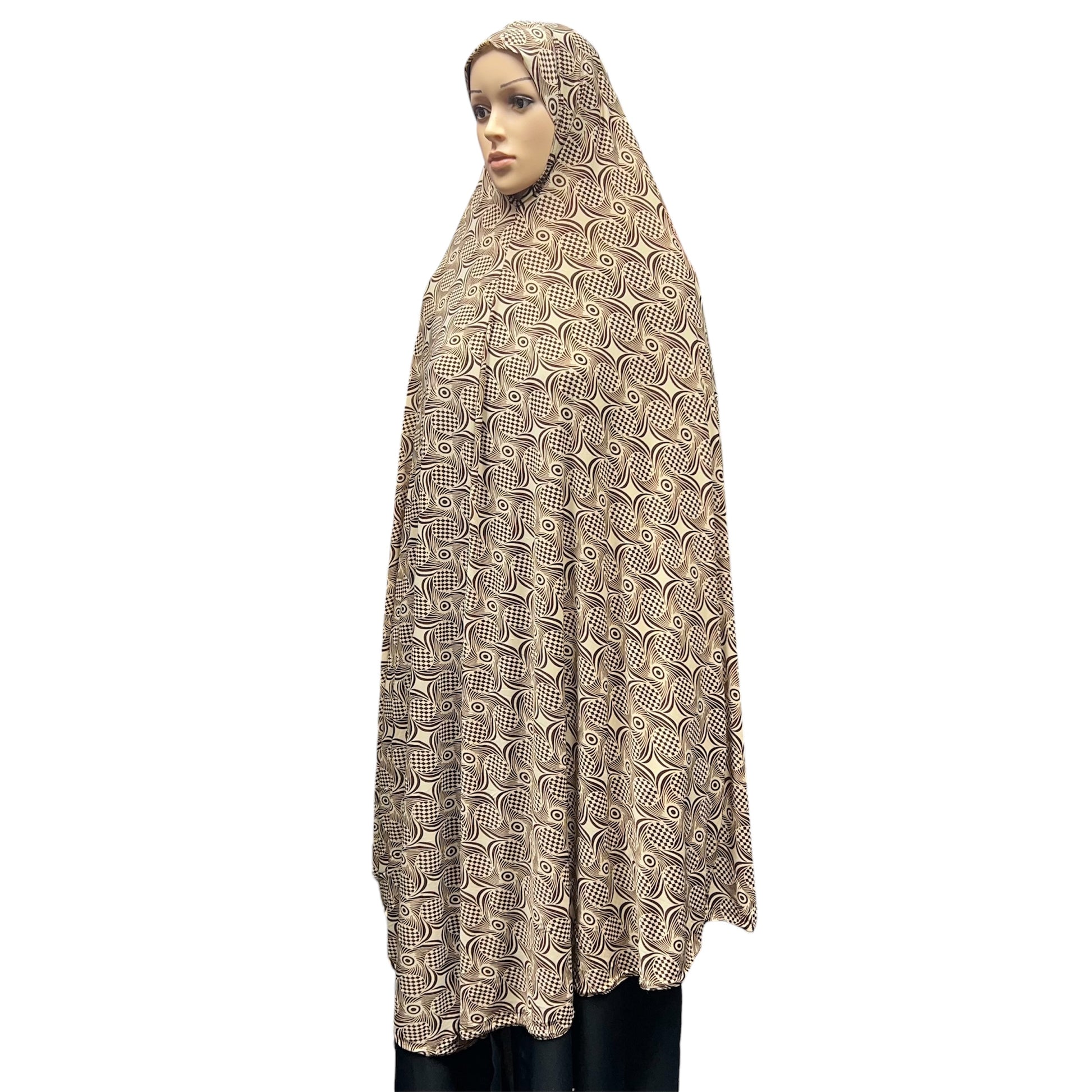 XXXL Women’s Printed Prayer Hijab - Tan Swirls