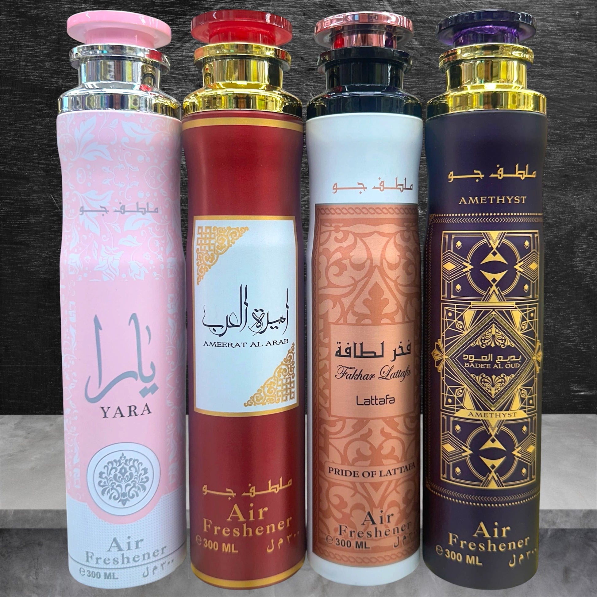 (4 PACK BUNDLE) Lattafa Air Fresheners - Yara, Ameerat Al Arab, Badee Al Oud Amethyst, Fakhar Rose