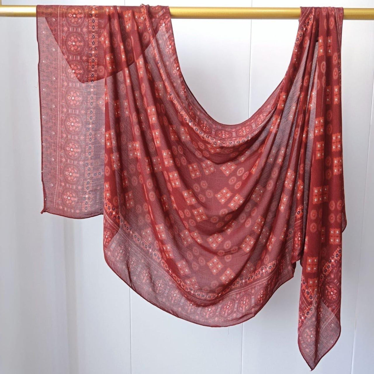 Printed Modal Hijab –  Antique Maroon | Premium Modal | Soft Non-Slip Modest Hijab