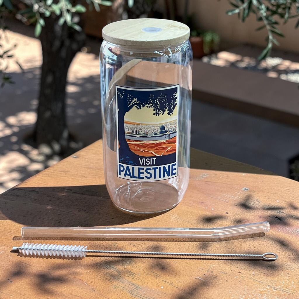 16oz Palestine Glass Tumbler Coffee Jar - “Visit Palestine”