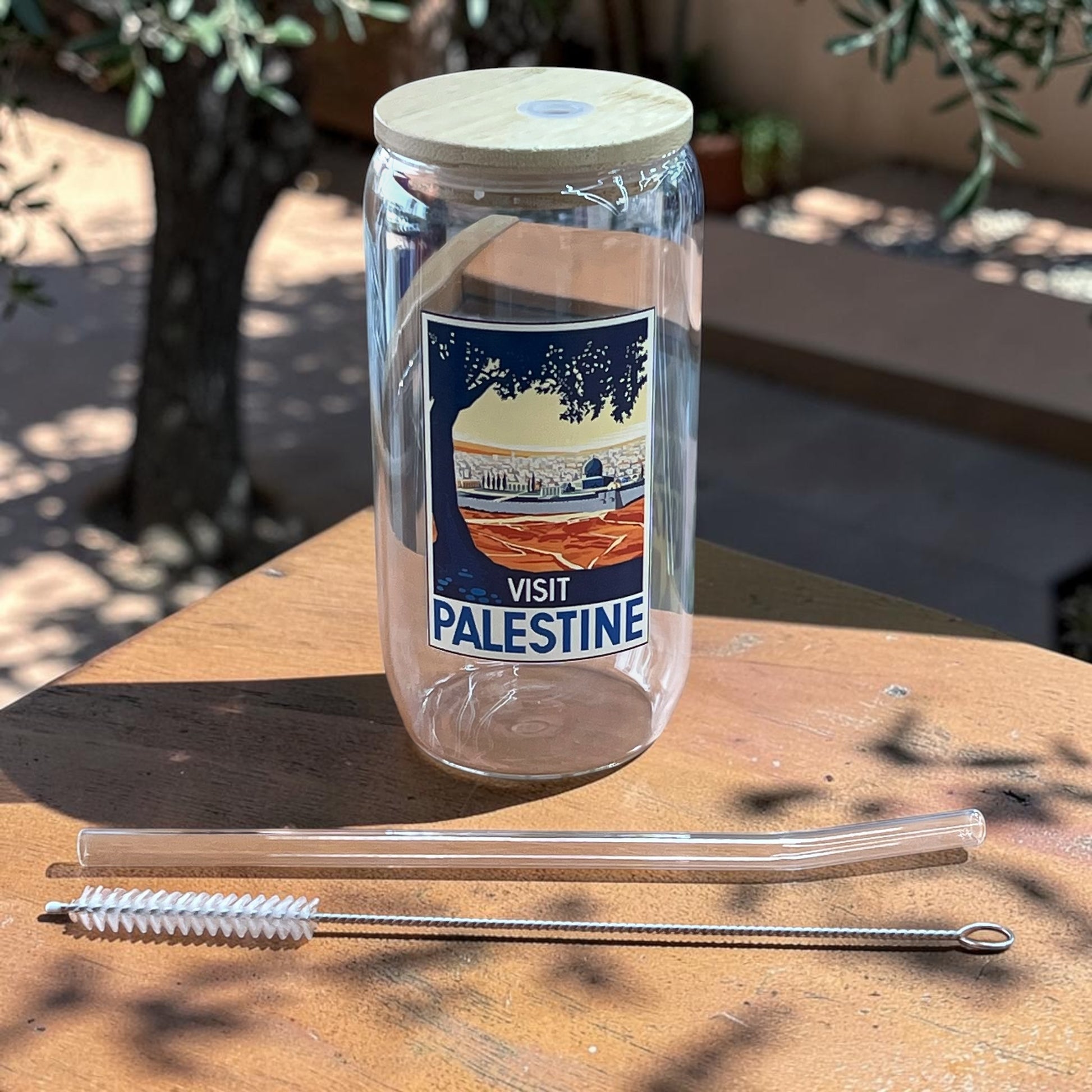 16oz Palestine Glass Tumbler Coffee Jar - “Visit Palestine”