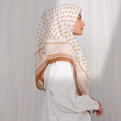 Square Chiffon Kuffiyeh Hijab - Caramel