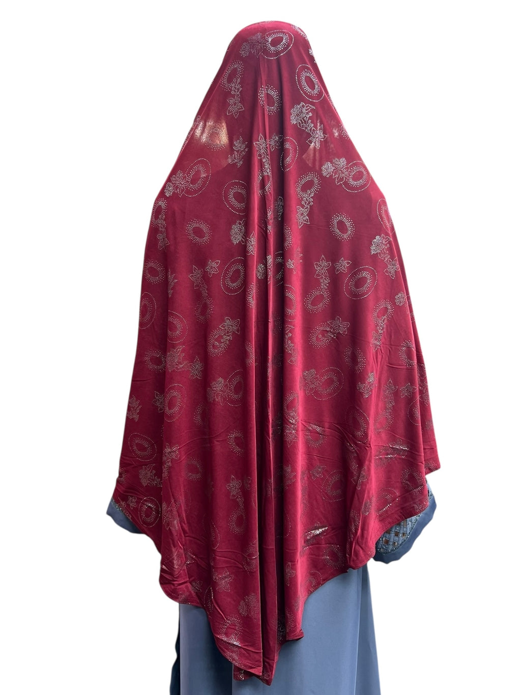 XL One-Piece Instant Hijab with Silver Rhinestones - Maroon
